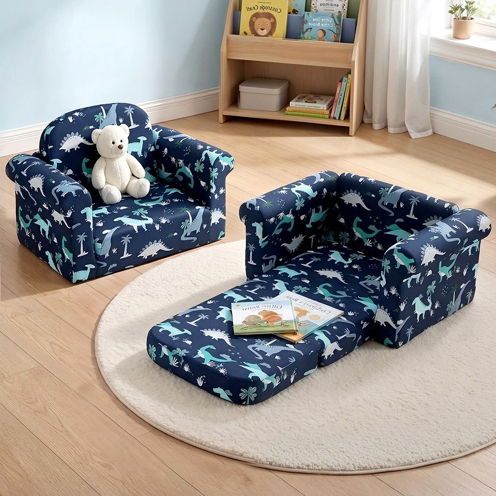 Keezi Kids 1 Seater Flip Open Sofa Lounger Navy