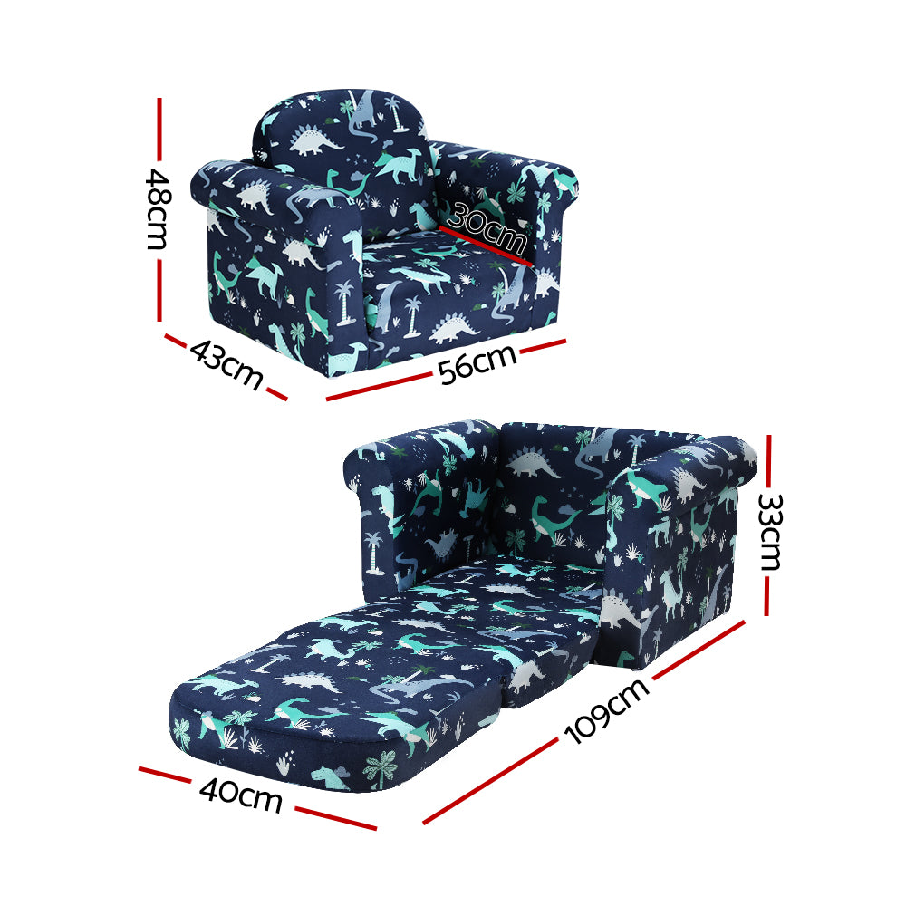 Keezi Kids 1-Seater Flip Open Sofa Dinosaur Navy