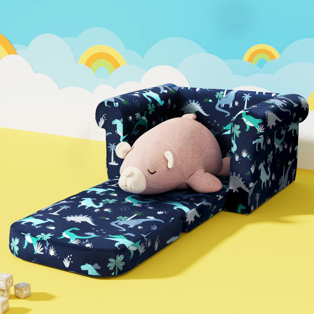 Keezi Kids 1-Seater Flip Open Sofa Dinosaur Navy