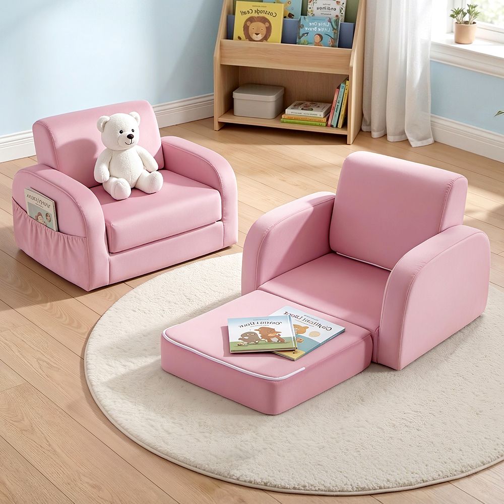 Keezi Kids Sofa 1 Seater Flip Open Couch Pink