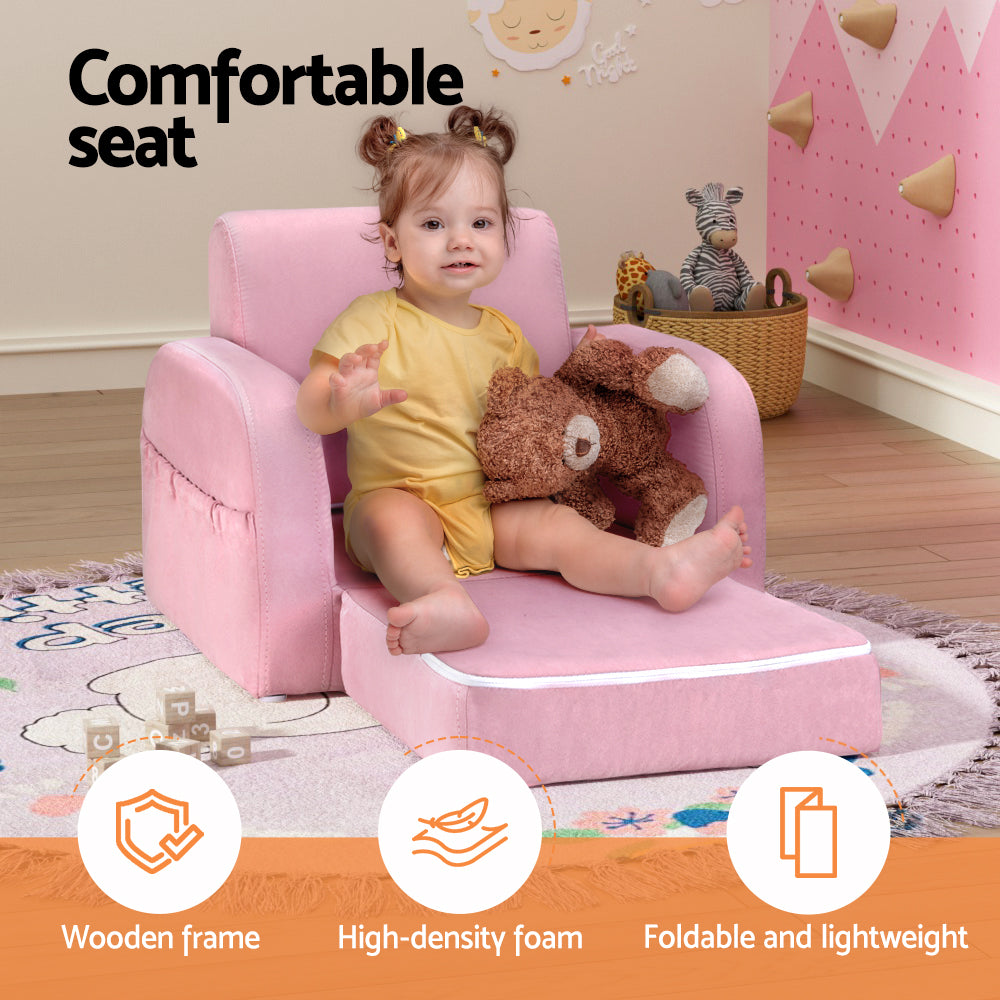 Keezi Kids 1-Seater Flip Open Sofa Lounger Pink