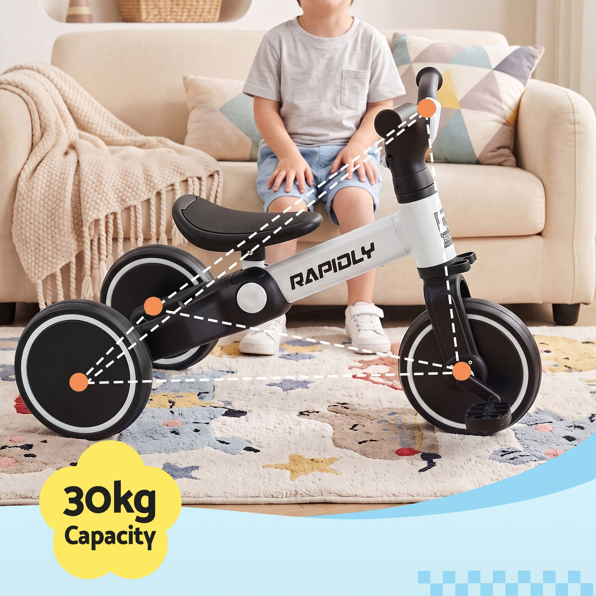 RIGO Kids Tricycle Bike 3 Wheel Carbon Steel 70cm White