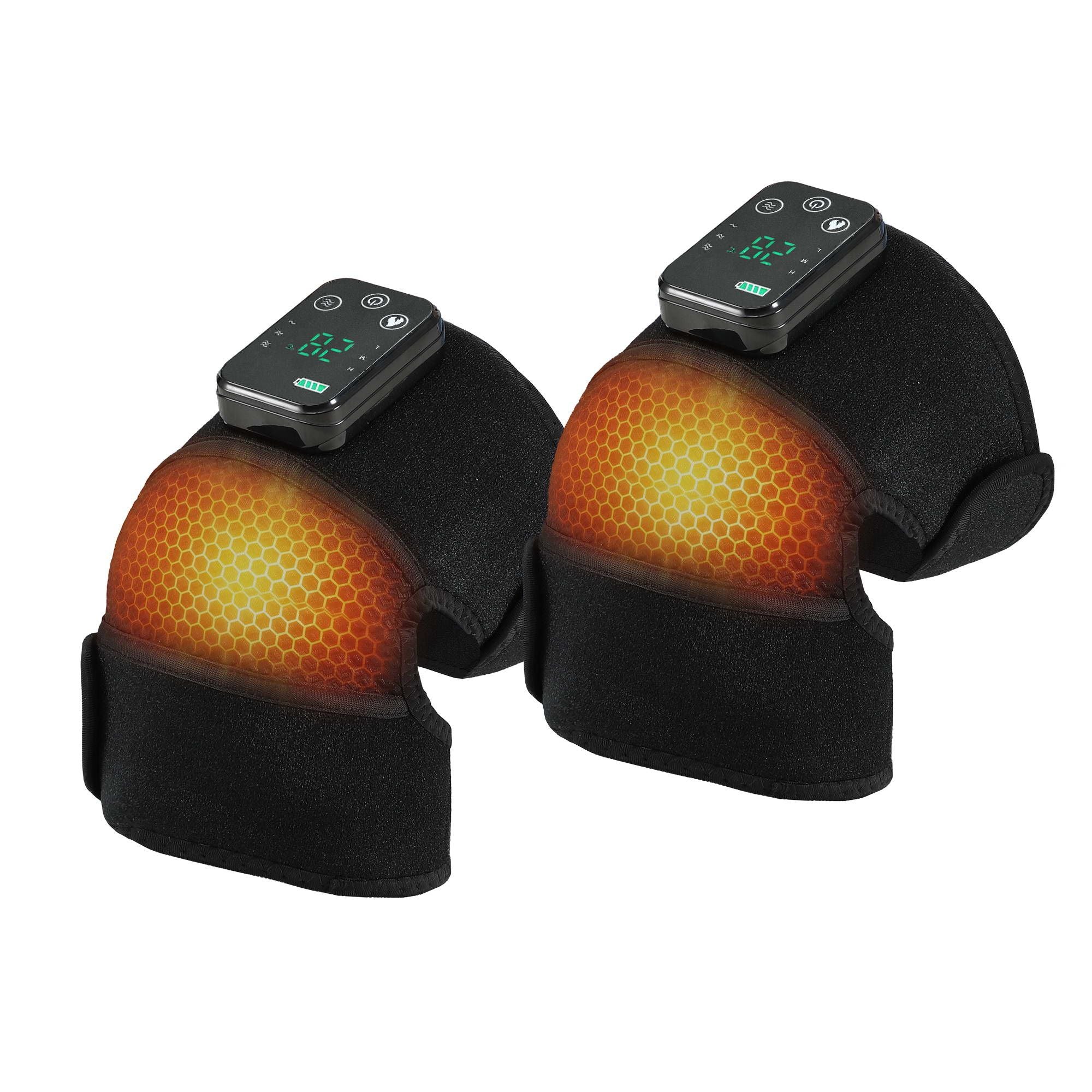 Livemor Knee Massager with Heat 2 Pack , Cordless Heated Knee Massage for Pain Relief with 3 Heating Levels, 3 Vibration Modes, Gentle Lights, Adjustable Straps, 3-in-1, Gift for Men and Women