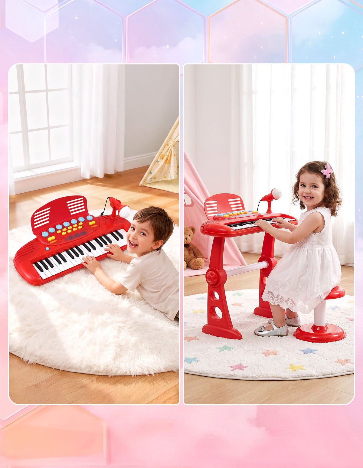 Keezi 37-Key Kids Piano Keyboard Set with Stool and Microphone