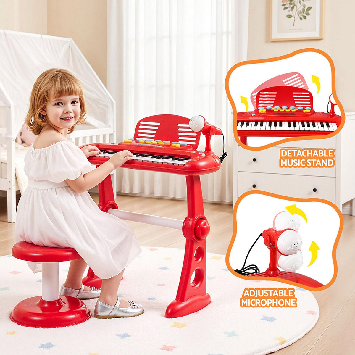 Keezi 37-Key Kids Piano Keyboard Set with Stool and Microphone