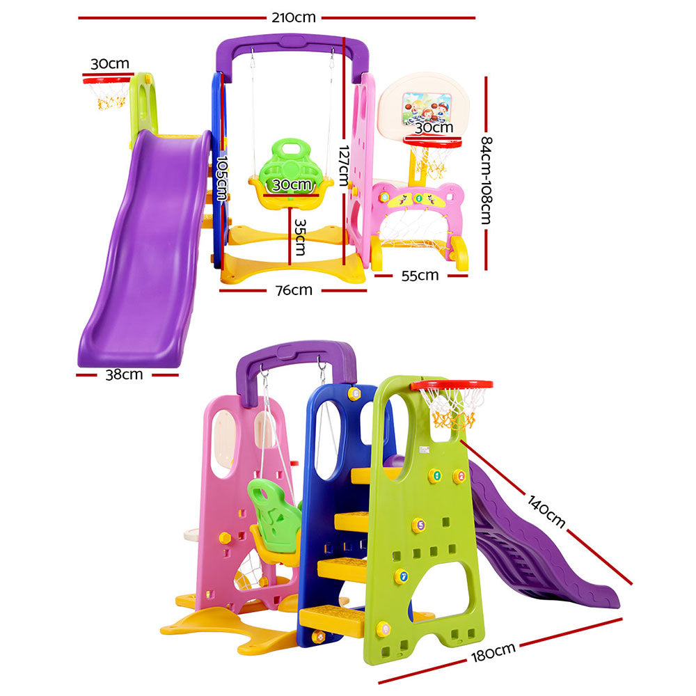 Keezi 140cm Kids Slide Swing Set Basketball Hoop Purple