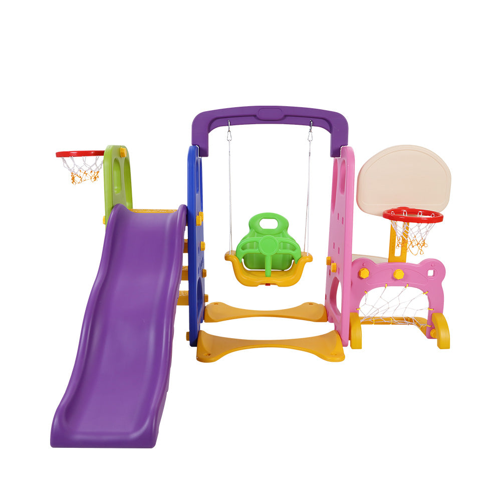 Keezi 140cm Kids Slide Swing Set Basketball Hoop Purple