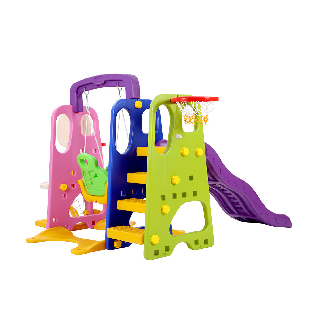 Keezi 140cm Kids Slide Swing Set Basketball Hoop Purple