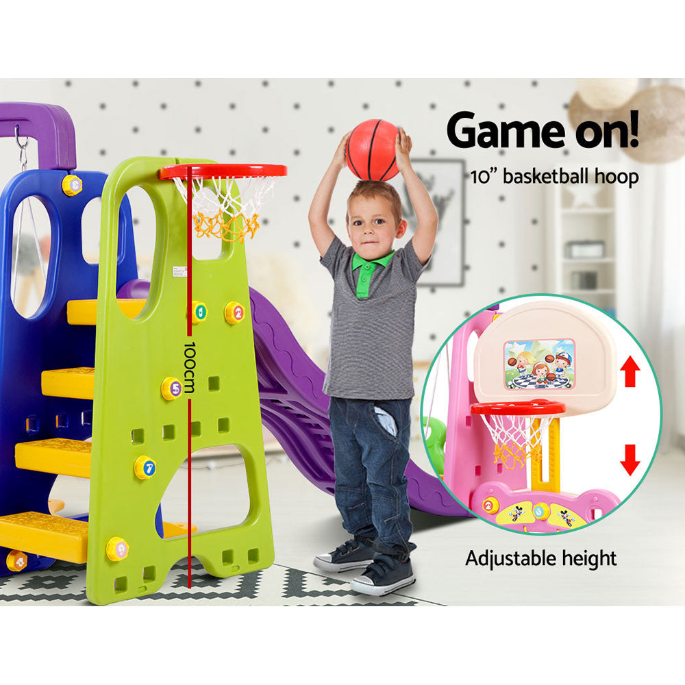 Keezi 140cm Kids Slide Swing Set Basketball Hoop Purple
