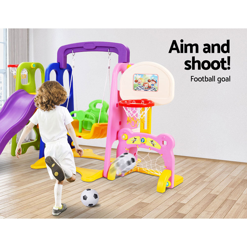 Keezi 140cm Kids Slide Swing Set Basketball Hoop Purple