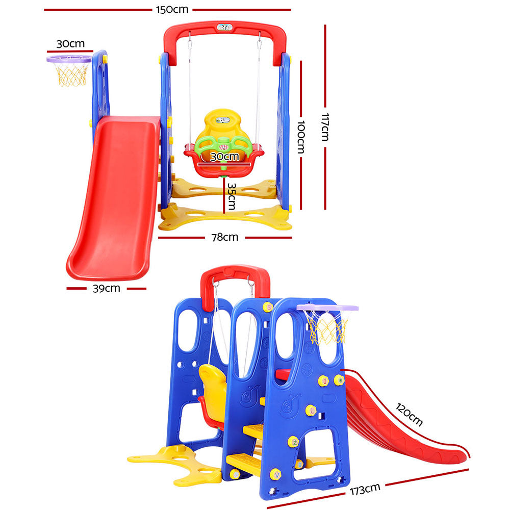 Keezi 120cm Kids Slide Swing Set Basketball Hoop Blue