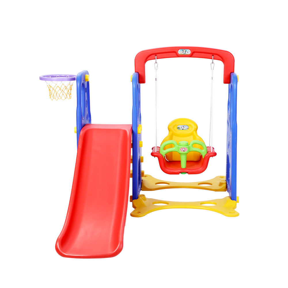 Keezi 120cm Kids Slide Swing Set Basketball Hoop Blue