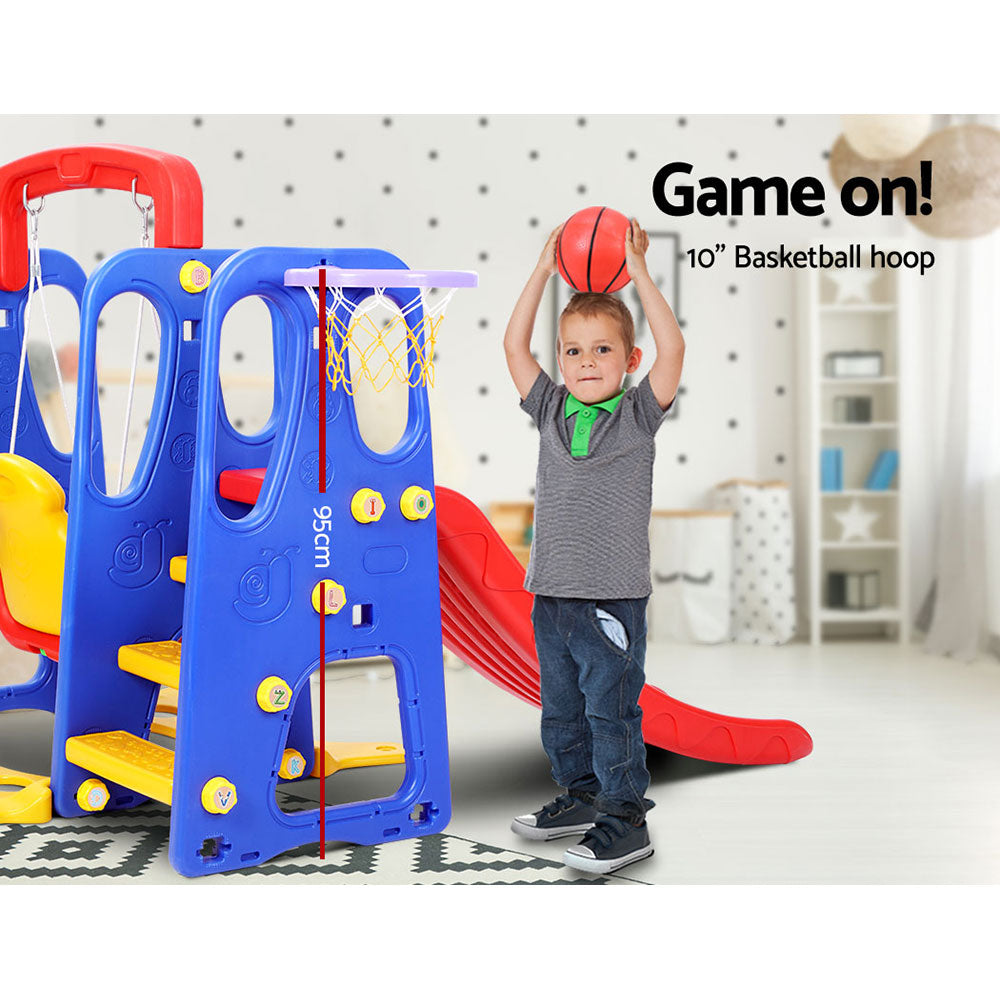 Keezi 120cm Kids Slide Swing Set Basketball Hoop Blue