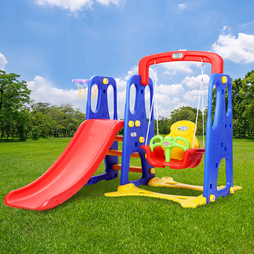 Keezi 120cm Kids Slide Swing Set Basketball Hoop Blue