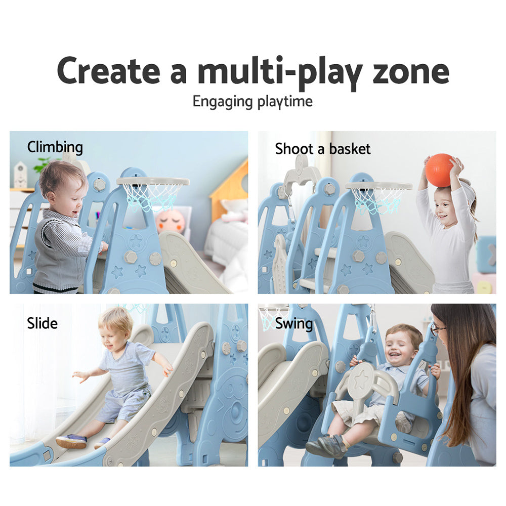 Keezi 170cm Kids Slide Swing Set Basketball Hoop Blue