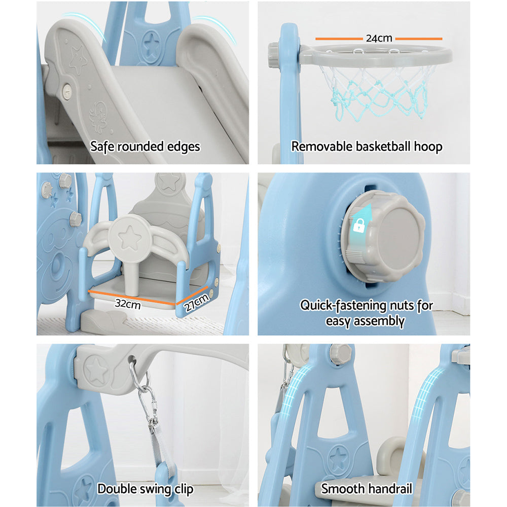Keezi 170cm Kids Slide Swing Set Basketball Hoop Blue