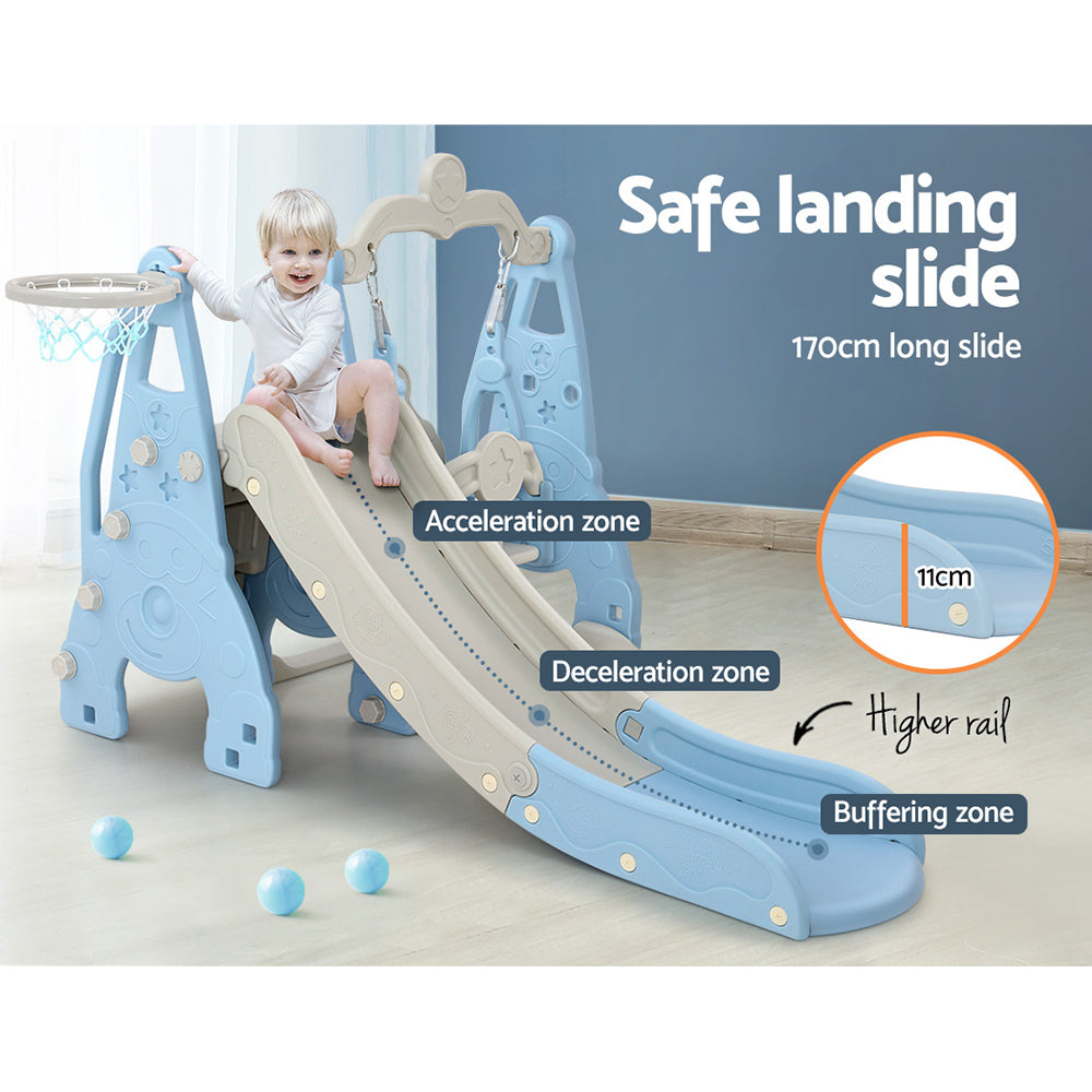 Keezi 170cm Kids Slide Swing Set Basketball Hoop Blue