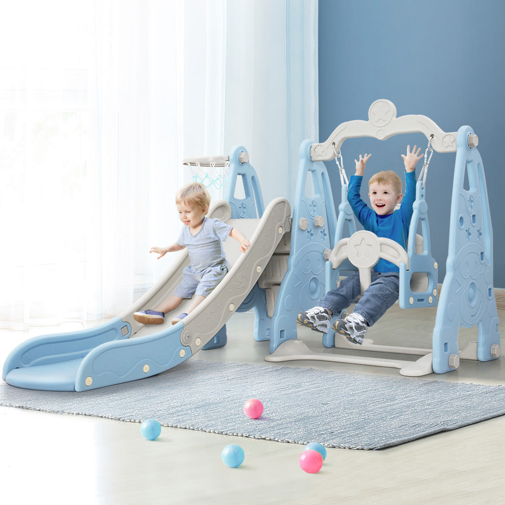 Keezi 170cm Kids Slide Swing Set Basketball Hoop Blue