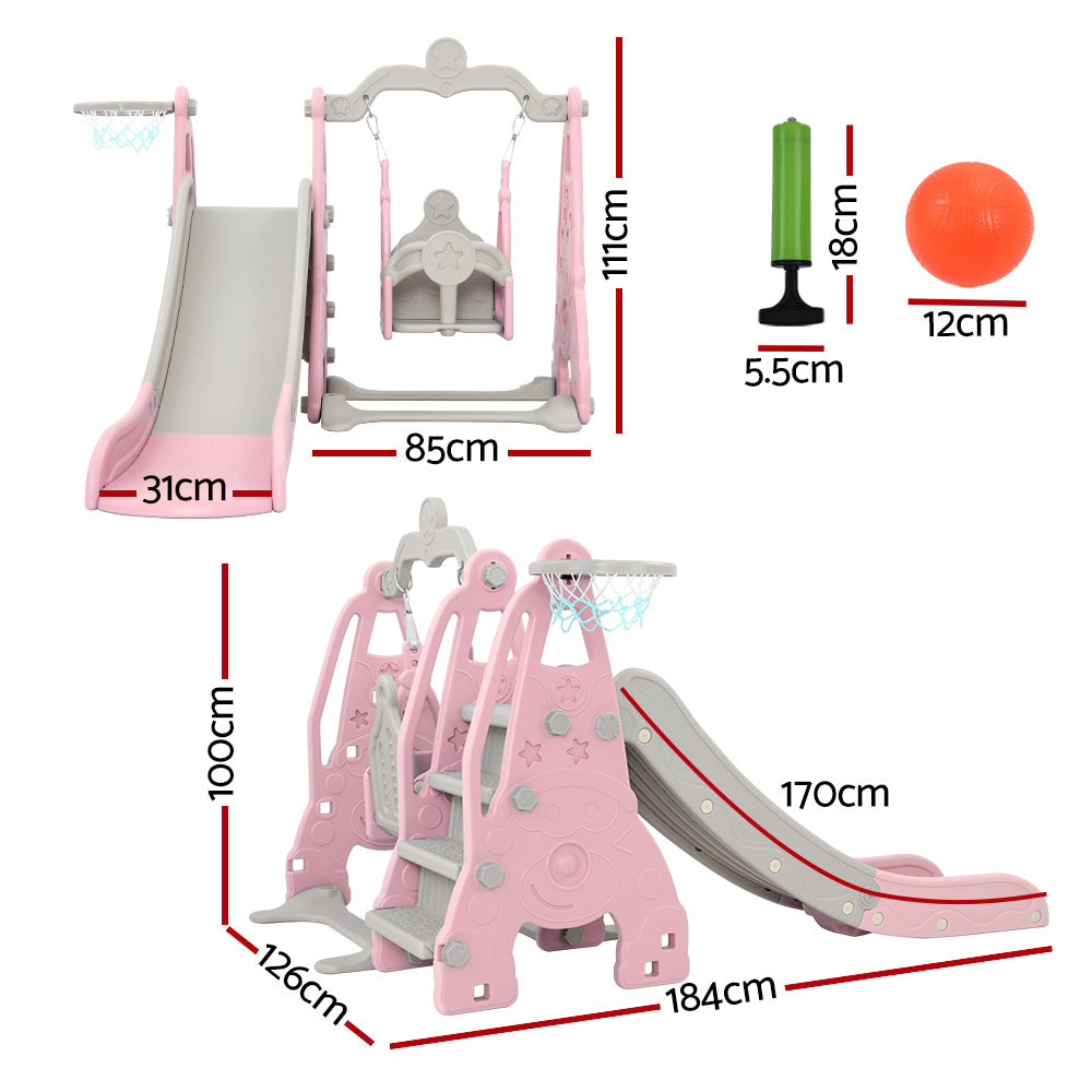 Keezi 170cm Kids Slide Swing Set Basketball Hoop Pink