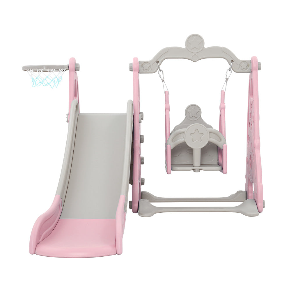 Keezi 170cm Kids Slide Swing Set Basketball Hoop Pink