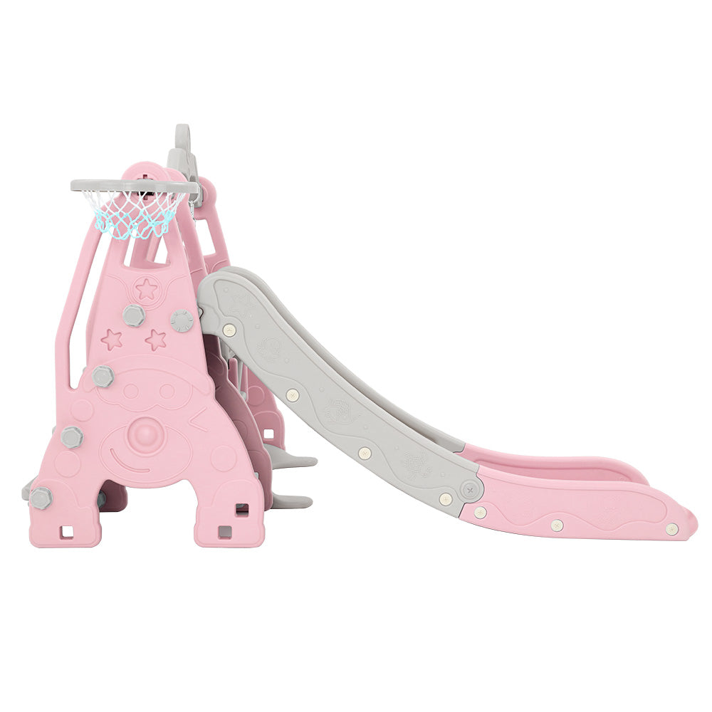 Keezi 170cm Kids Slide Swing Set Basketball Hoop Pink