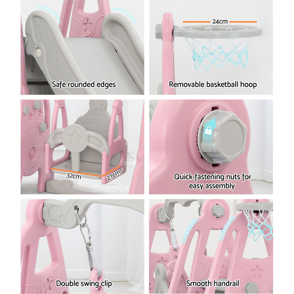 Keezi 170cm Kids Slide Swing Set Basketball Hoop Pink