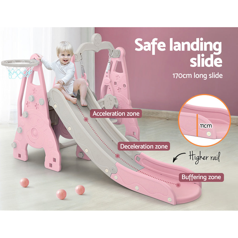 Keezi 170cm Kids Slide Swing Set Basketball Hoop Pink