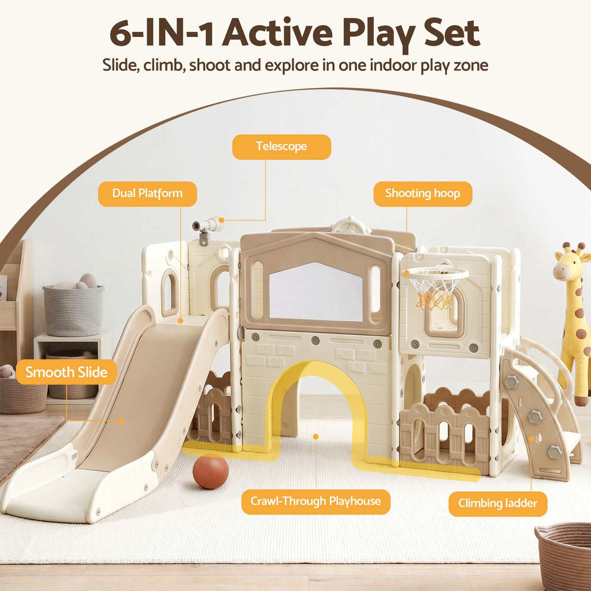 Keezi Kids Slide Set Toddler Indoor Playset Beige