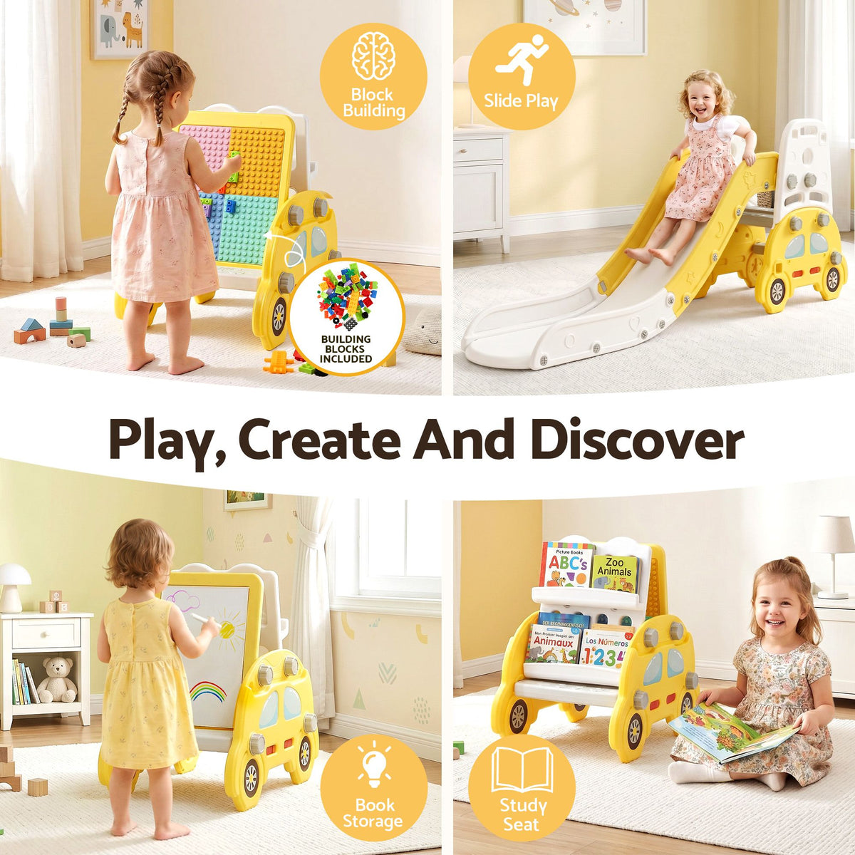 Keezi Kids Slide Set Toddler Indoor Playset Yellow