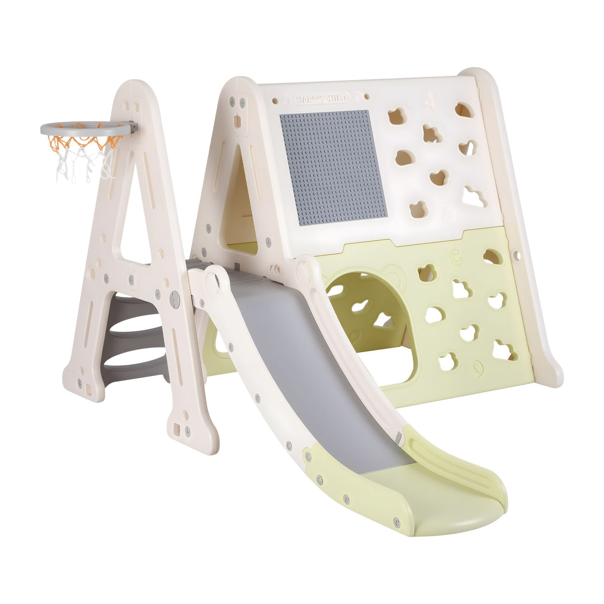 Keezi 5-in-1 Kids Slide Climbing Frame Basketball Hoop Play Set Blocks 3+