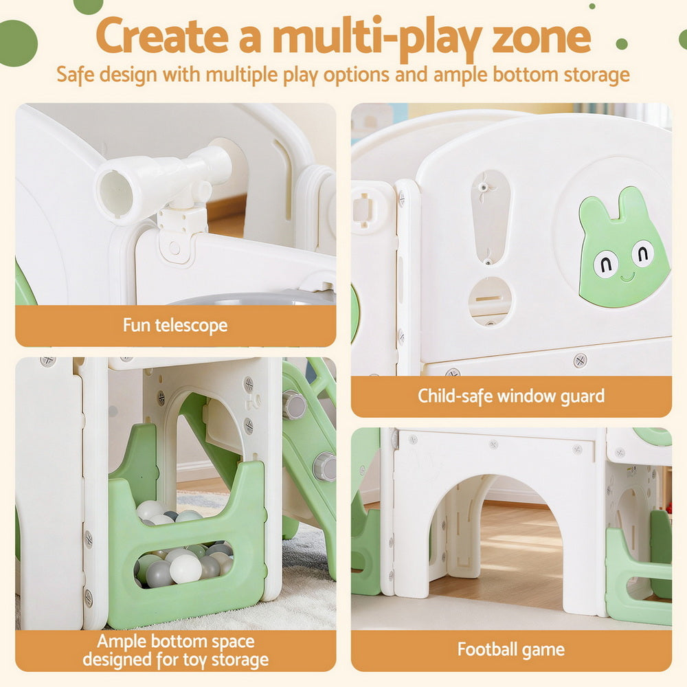 Keezi Kids 4-in-1 Slide Swing Set Outdoor Play Centre 140cm Green