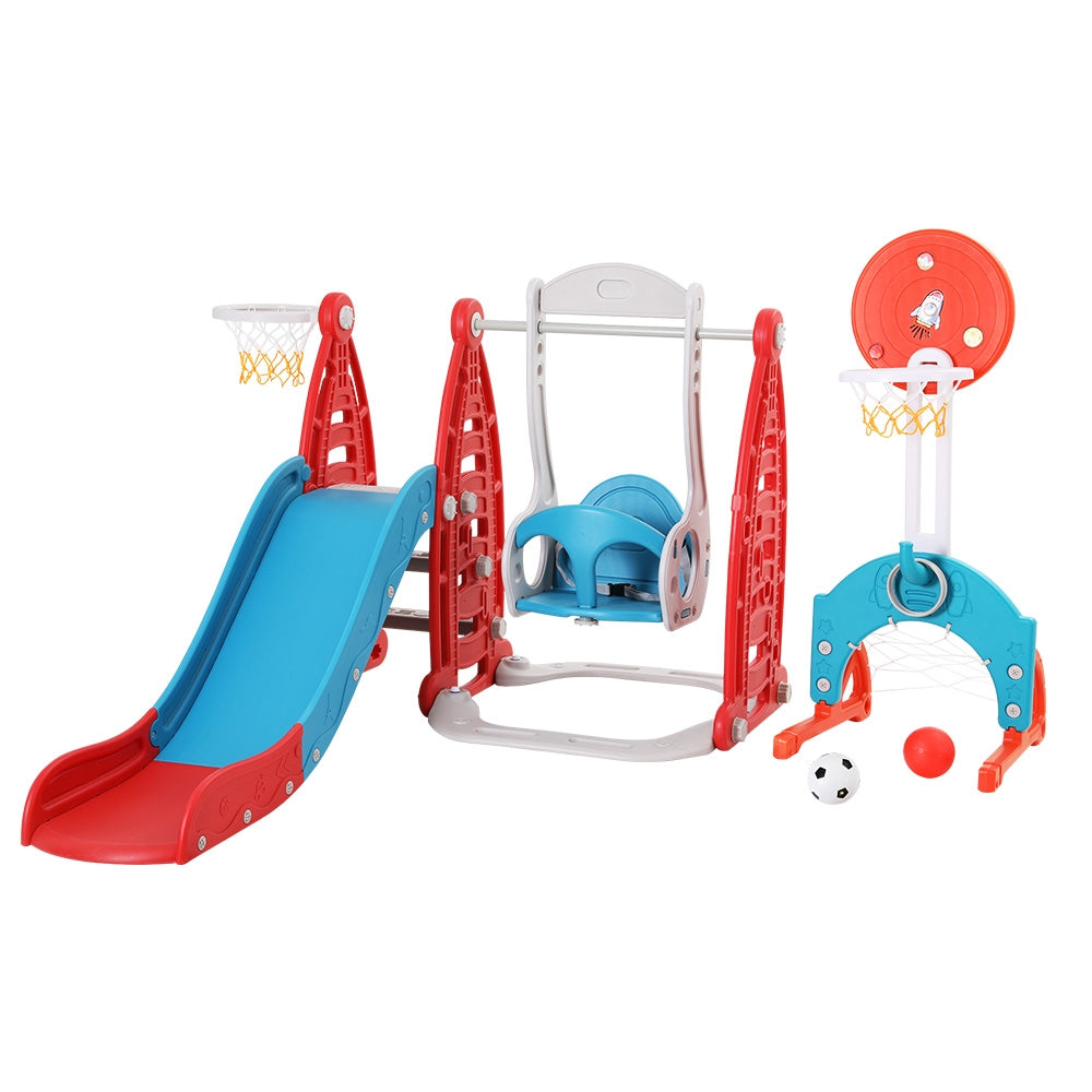 Keezi Kids Slide Swing Set Basketball Hoop Rings Football Outdoor Toys 140cm Red