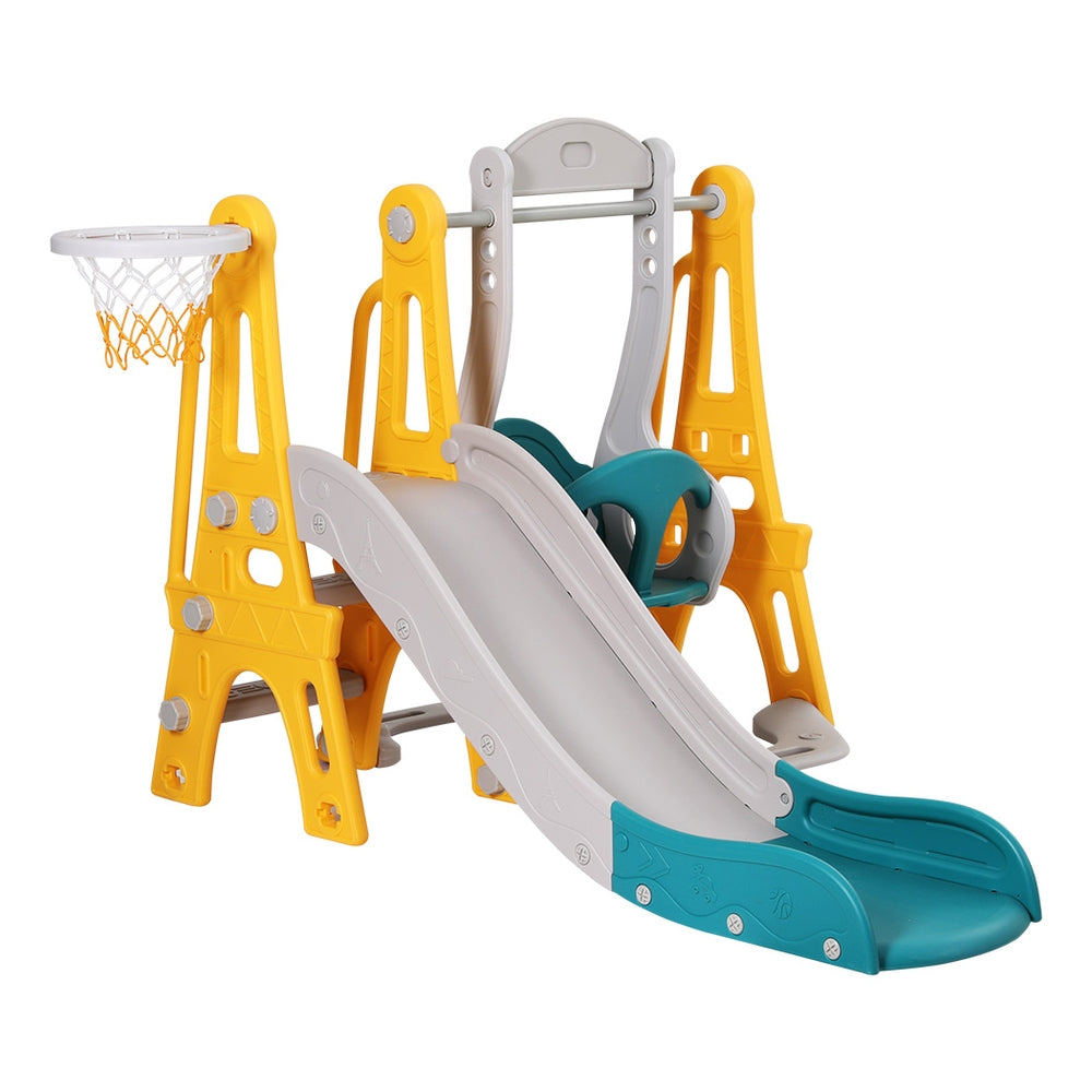 Keezi Kids Slide Swing Set Basketball Outdoor Toys Adjustable Height 140cm Green