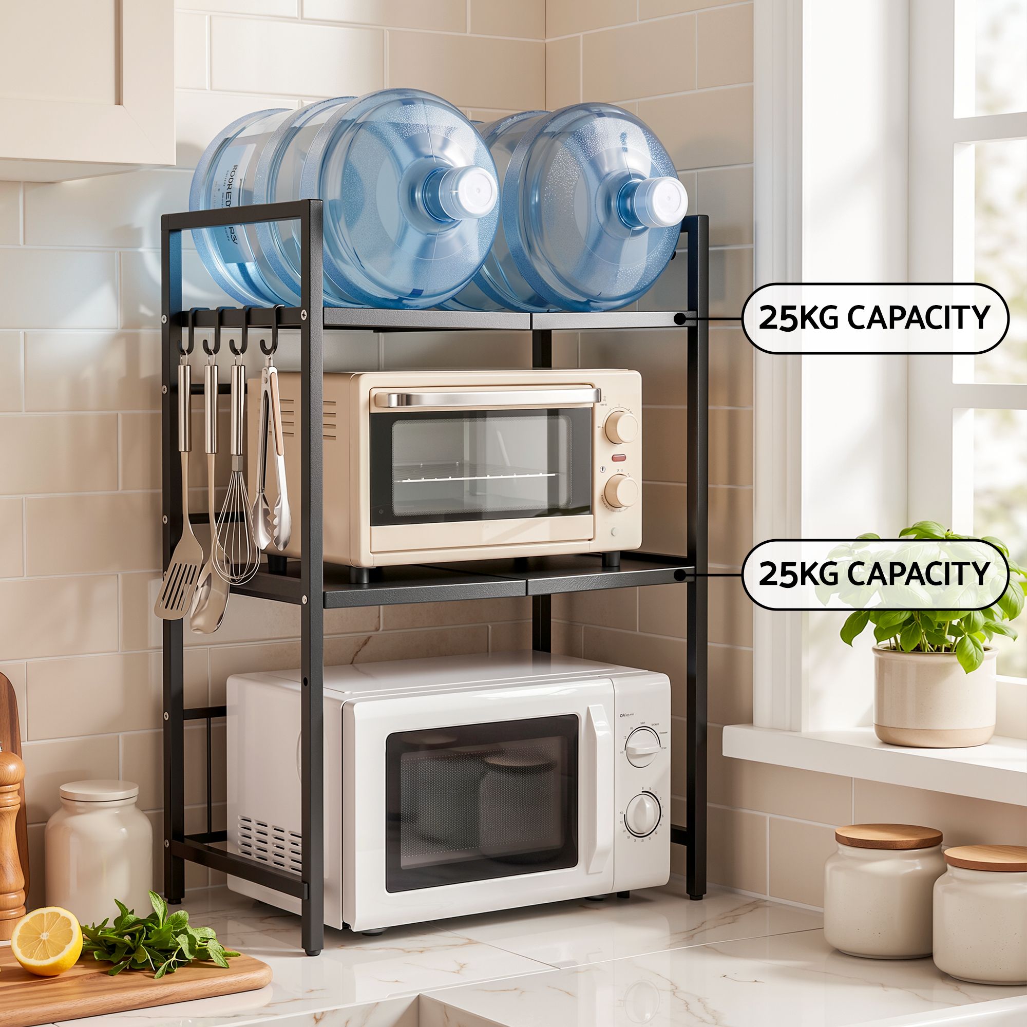 Artiss Kitchen Bakers Rack 40-60CMX78CM Metal Microwave Stand Black