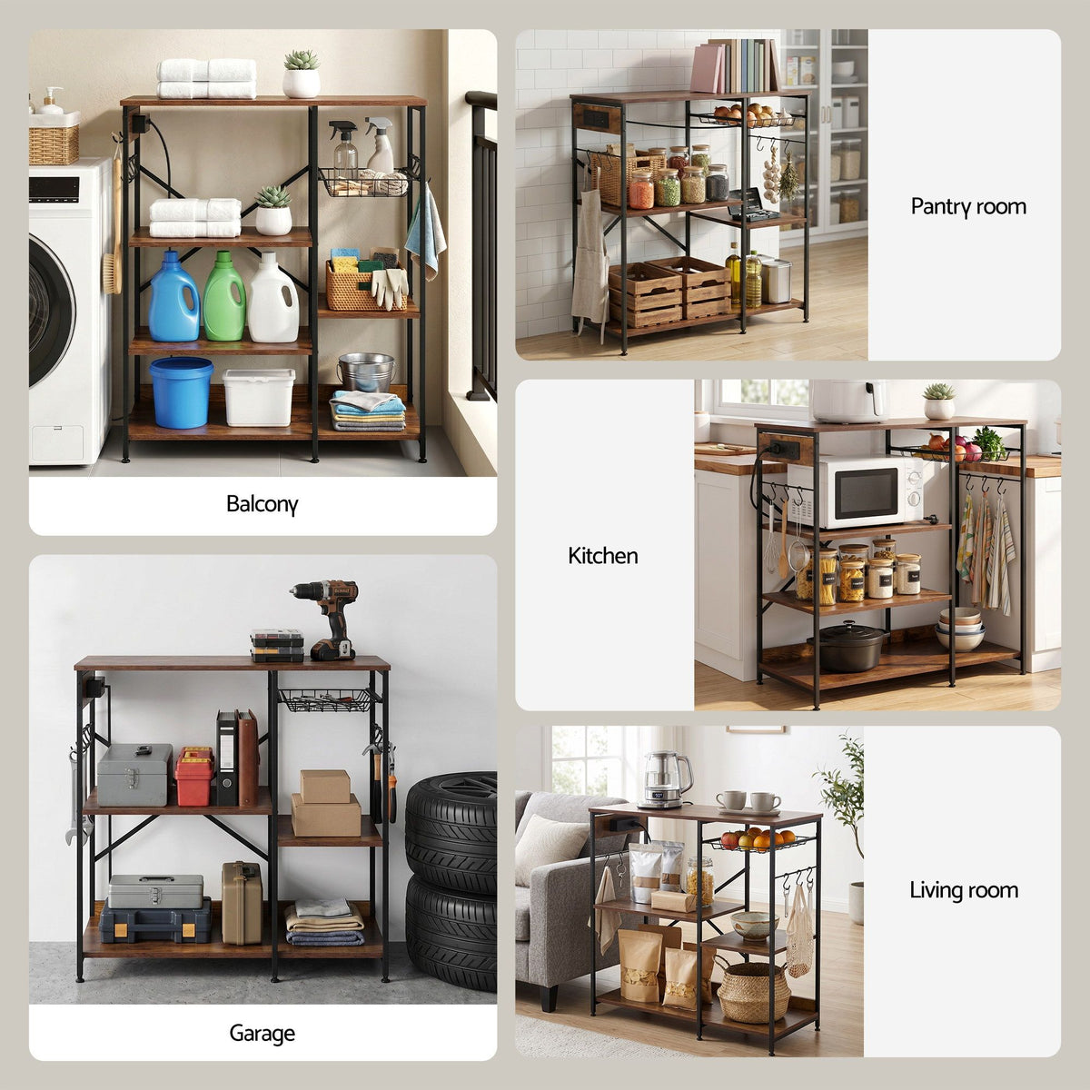 Artiss 3-Tier Kitchen Rack with 2 Power Outlets 90cm