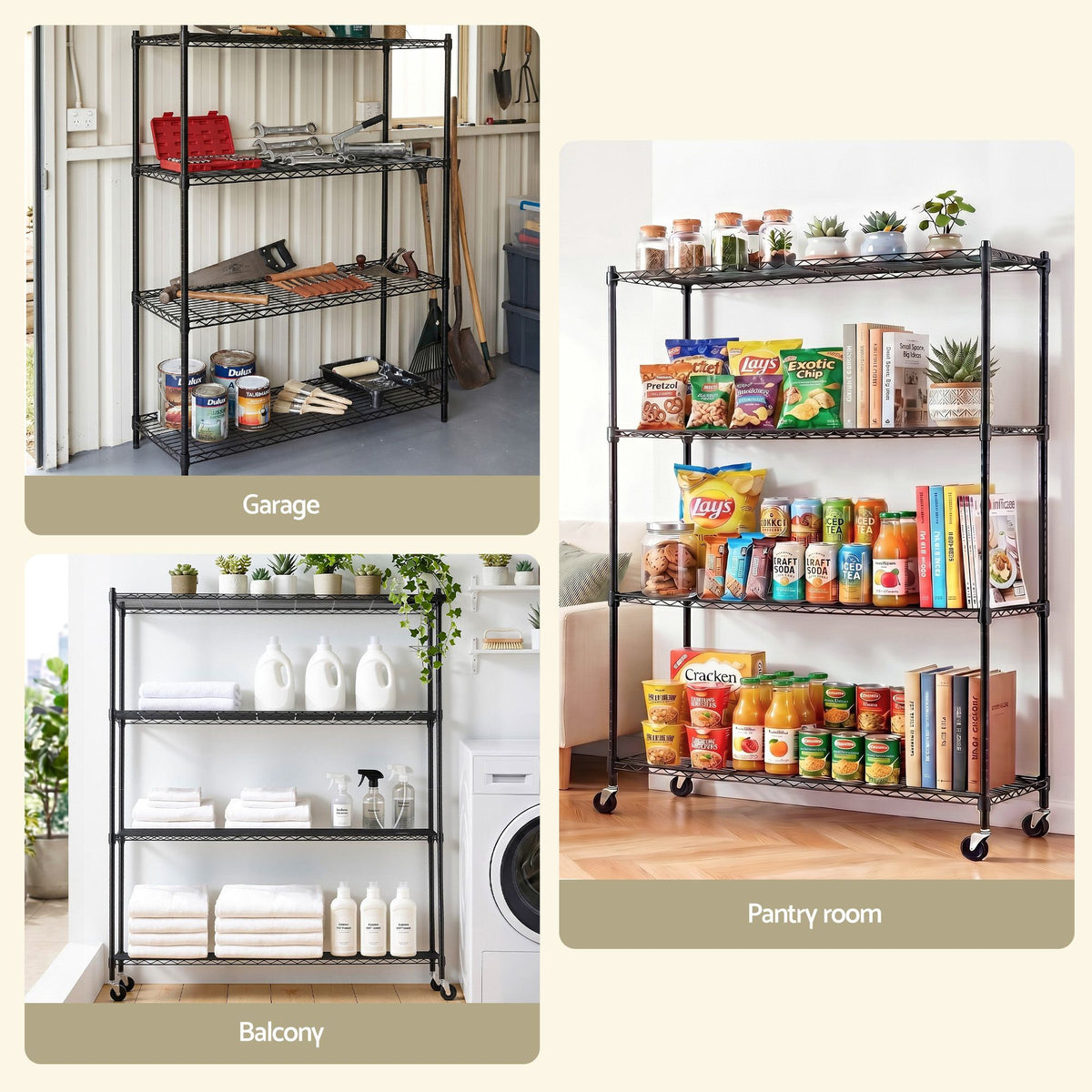 Artiss 4-Tier Kitchen Rack Shelf with Wheels 152x45x187CM