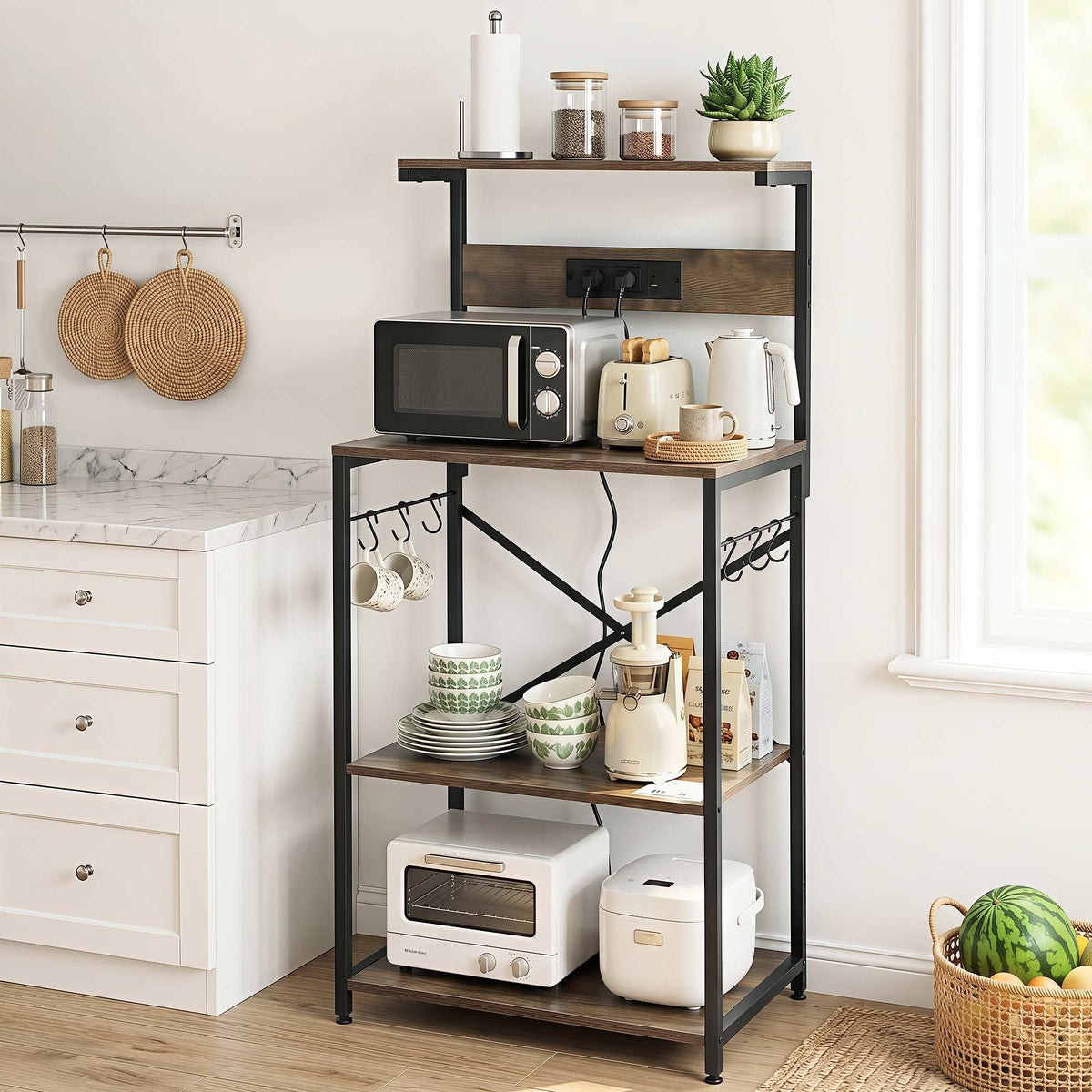 Artiss 4-Tier Kitchen Utility Rack with 2 Power Outlets
