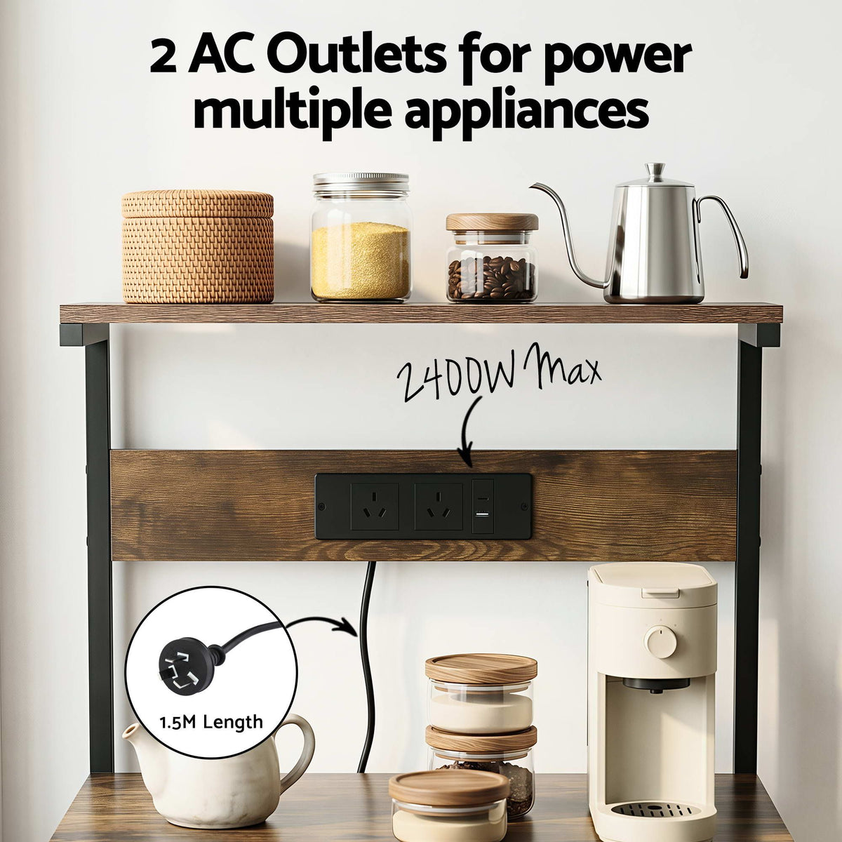 Artiss 4-Tier Kitchen Utility Rack with 2 Power Outlets