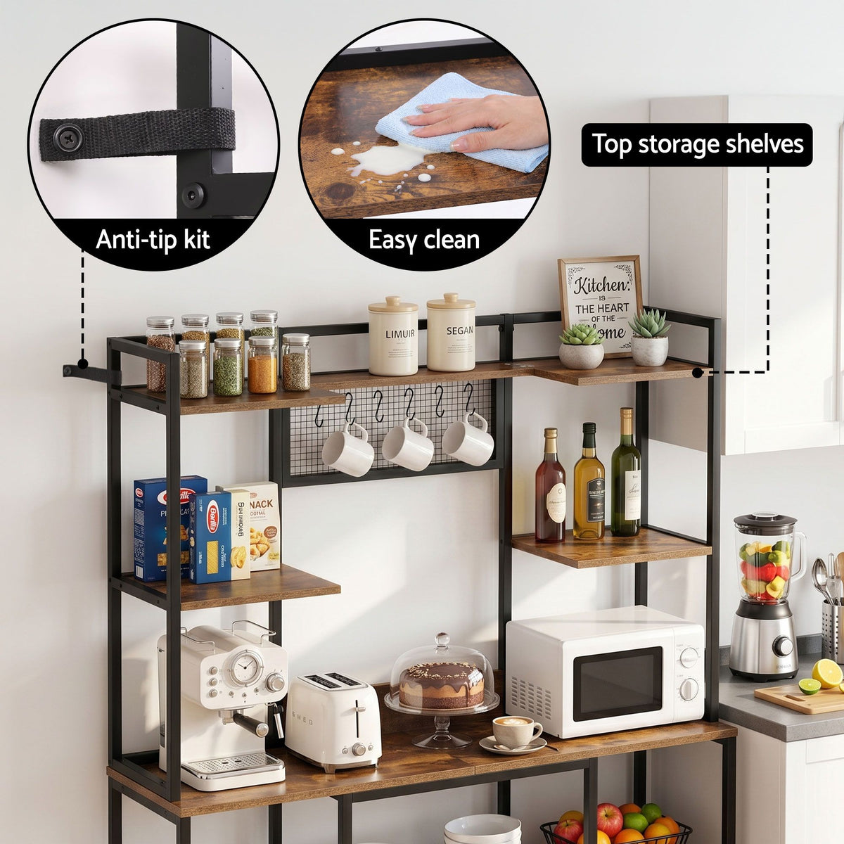 Artiss Kitchen Utility Rack 120cm x 170cm with 6 Hooks