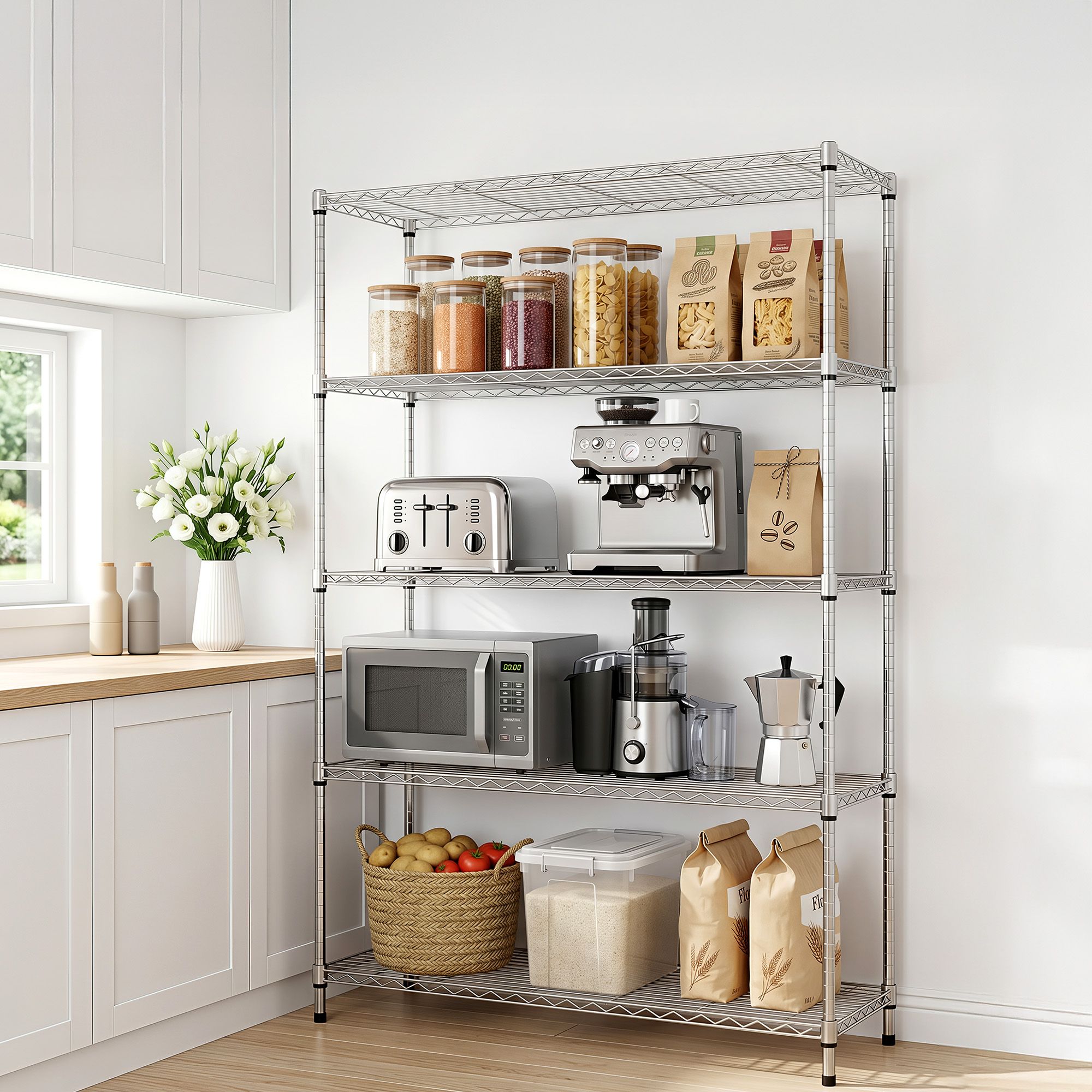 Artiss 5-Tier Kitchen Rack Shelf Shelving 120x45x179CM Adjustable Meta