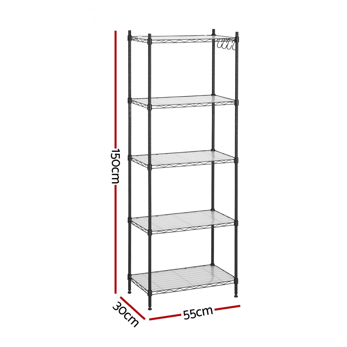Artiss 5-Tier Kitchen Shelving Unit Metal Storage Shelf Black