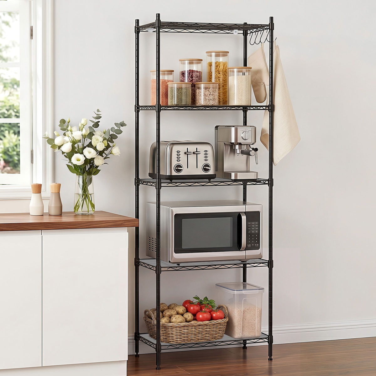 Artiss 5-Tier Kitchen Shelving Unit Metal Storage Shelf Black
