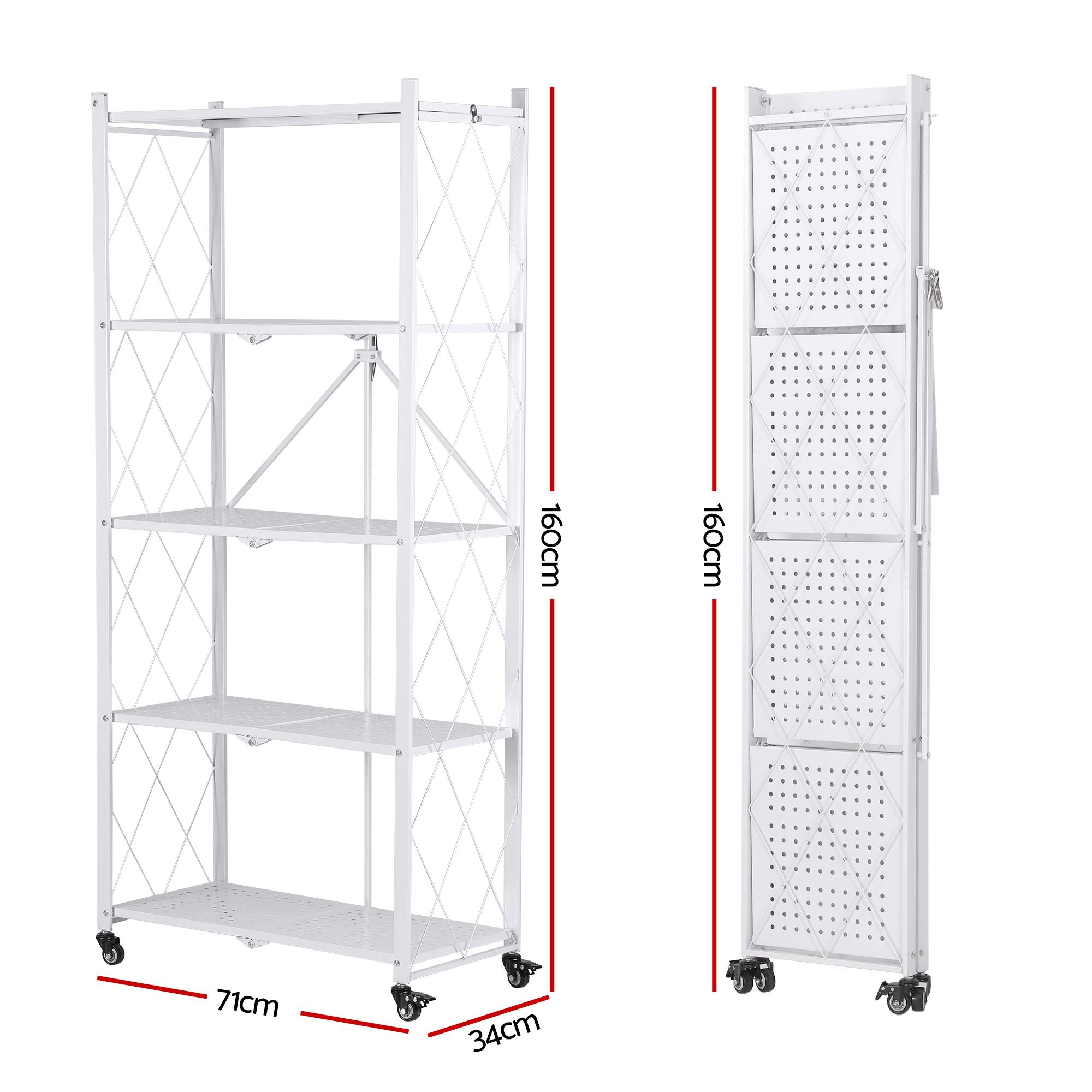 Artiss 5-Tier Foldable Kitchen Bakers Rack 71x160cm Microwave Stand White