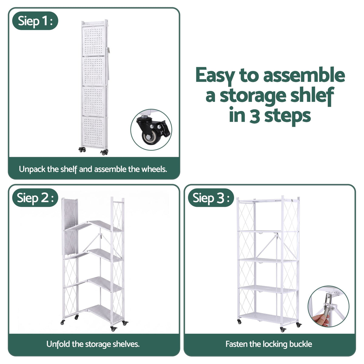Artiss 5-Tier Foldable Kitchen Bakers Rack Microwave Stand White