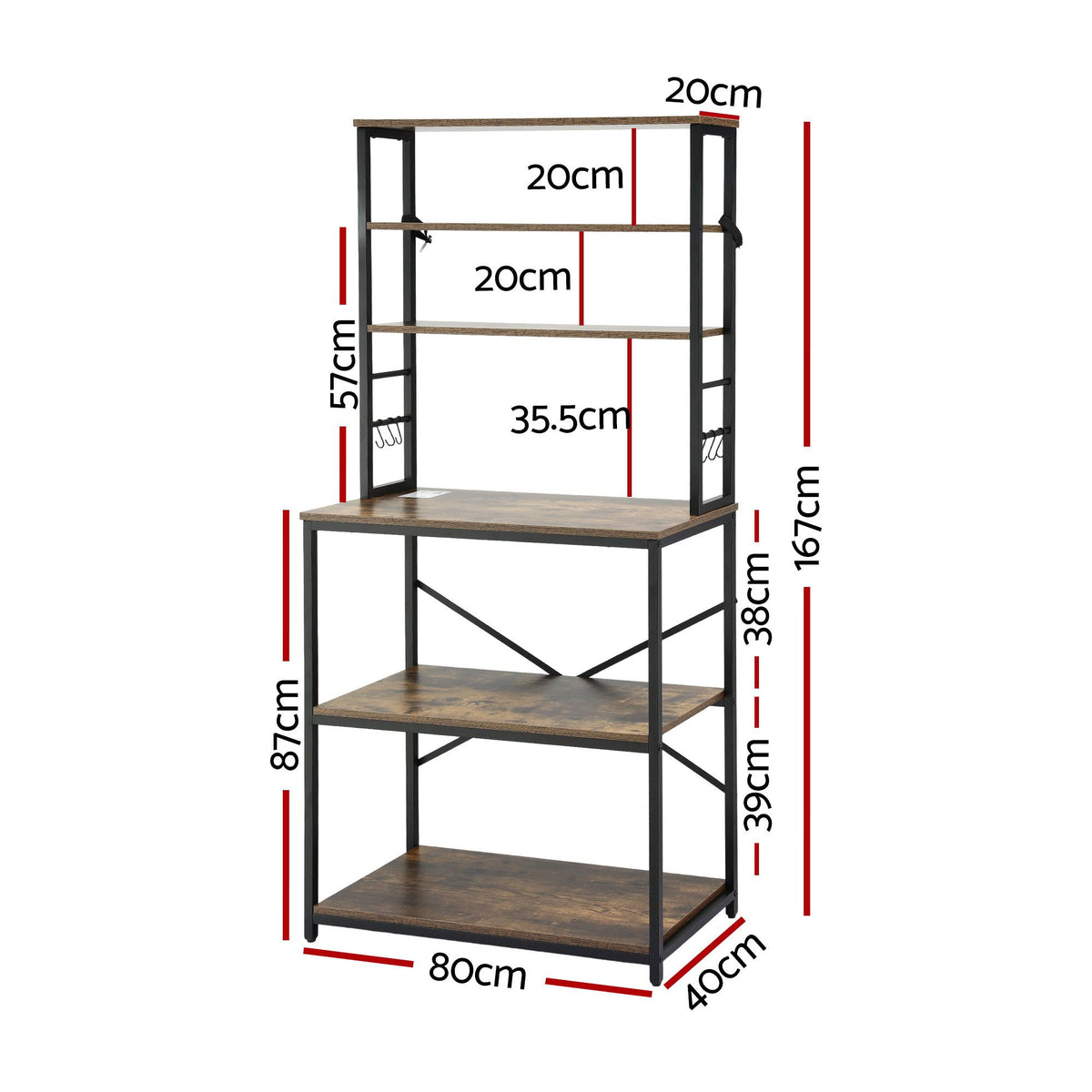 Artiss 6-Tier Kitchen Rack with 6 Hooks Microwave Shelf