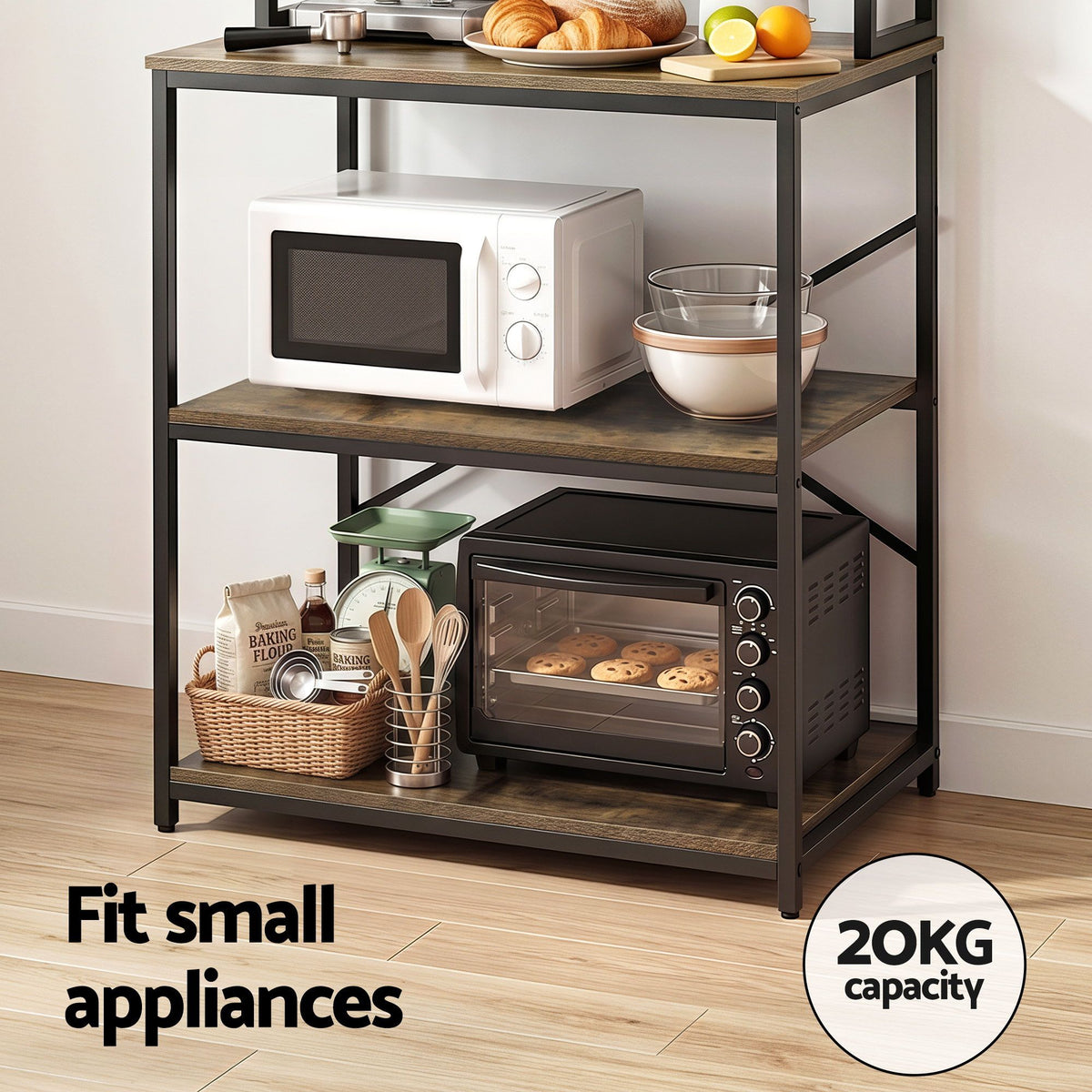 Artiss 6-Tier Kitchen Rack with 6 Hooks Microwave Shelf