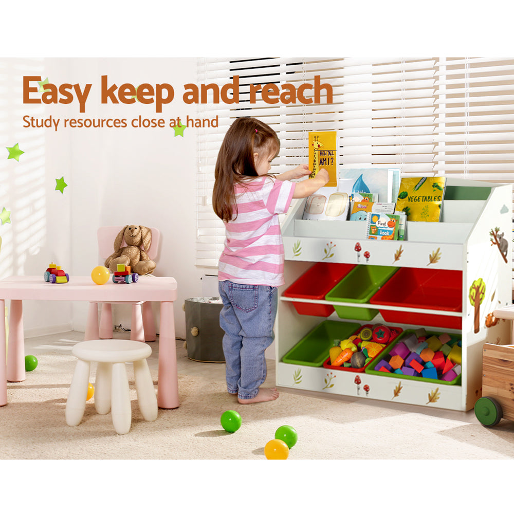 Keezi Kids Bookshelf 3-Tier Storage Organiser Multicolour