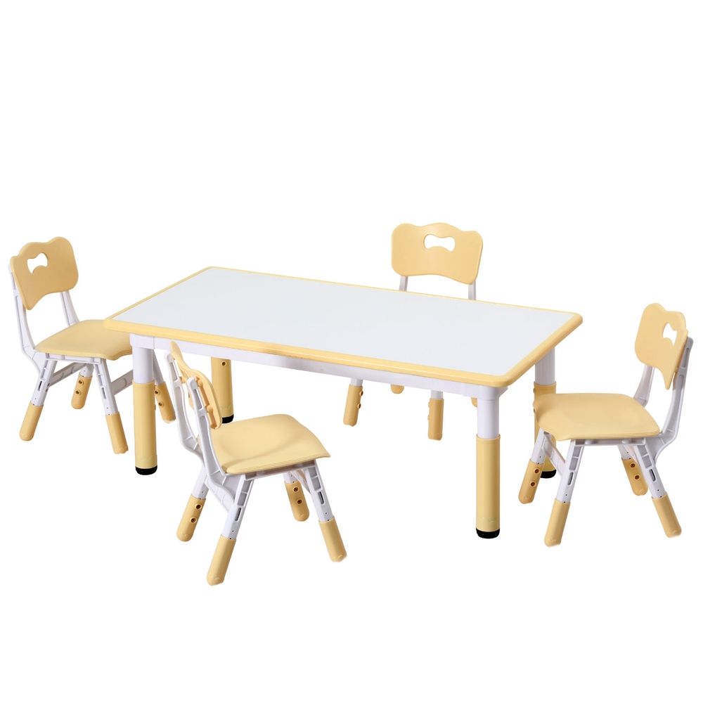 Keezi Kids Table and 4 Chairs Set Height Adjustable Yellow