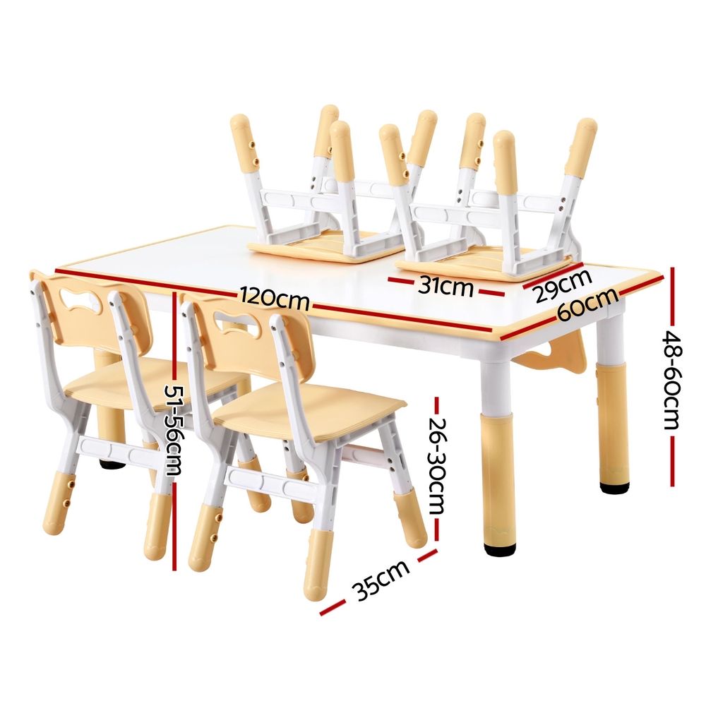 Keezi Kids Table and 4 Chairs Set Height Adjustable Yellow