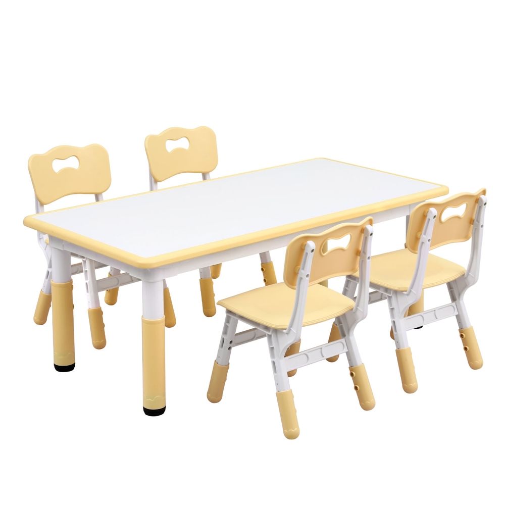Keezi Kids Table and 4 Chairs Set Height Adjustable Yellow